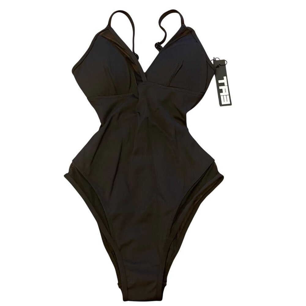 Ta3 Women's Black One-Piece Swimsuit - V-Neck Supportive Design